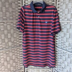 RLX Ralph Lauren Striped Performance Golf Polo Shirt‎ Navy Red Mens L Scottish